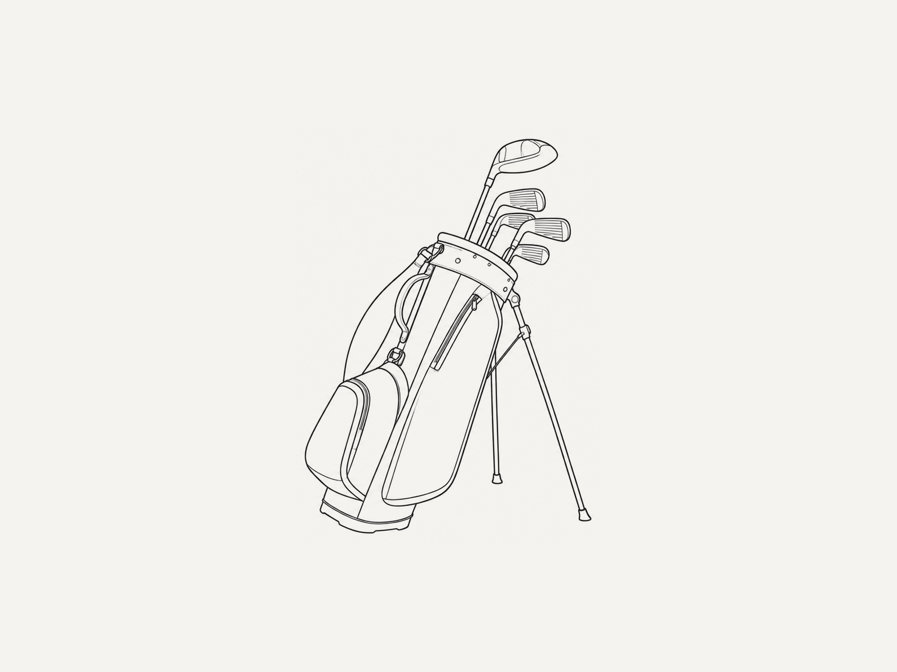 Line drawing of a golf bag with clubs