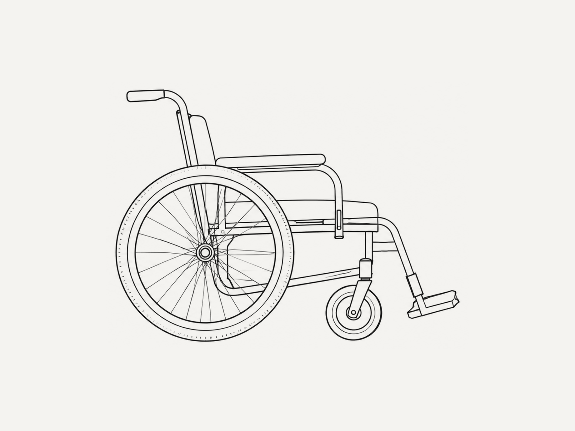 Line drawing of a wheelchair